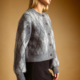 Miou Muse Argyle Pattern Button Front Cardigan in Heather Grey