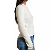 PWT Ada Pointelle Button Down Long Sleeve Sweater in White