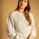 Miou Muse Button Front Cable Knit Cardigan in Oatmeal
