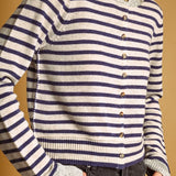 Miou Muse Striped Button Front Cardigan in Blue/Oat/Grey