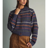 Miou Muse Striped Knit Cardigan in Blue Multi