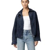 Blank NYC Midnight Drift Suede Bomber Jacket in Navy