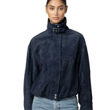 Blank NYC Midnight Drift Suede Bomber Jacket in Navy