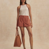 Varley Nila Mid Rise Short in Terracotta