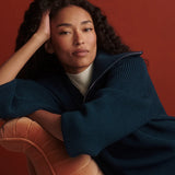 Varley Maura Half Zip Rib Knit in Sea Blue