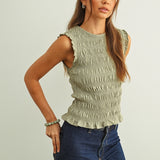 Miou Muse Sleeveless All Over Smocking Top