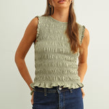Miou Muse Sleeveless All Over Smocking Top