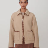 Varley Ruiko Zip Through Fleece Jacket in Light Taupe