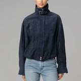 Blank NYC Midnight Drift Suede Bomber Jacket in Navy