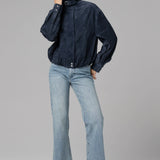 Blank NYC Midnight Drift Suede Bomber Jacket in Navy