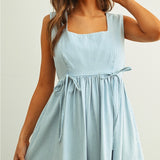 Miou Muse Sleeveless Chambray Dress in Light Blue