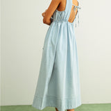 Miou Muse Sleeveless Chambray Dress in Light Blue