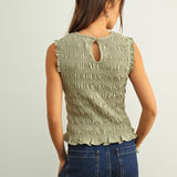Miou Muse Sleeveless All Over Smocking Top