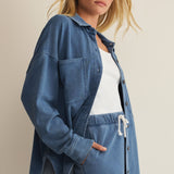 Z Supply All Day Knit Denim Jacket in Calypso Blue Indigo
