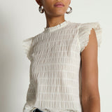 Nation Ashley Ruffle Tank in Porcelain