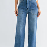 JBD High Rise Cargo Pocket Wide Leg in Medium Denim