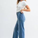 JBD High Rise Cargo Pocket Wide Leg in Medium Denim