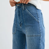 JBD High Rise Cargo Pocket Wide Leg in Medium Denim
