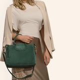 HOBO Sheila Medium Satchel in Suede Leather Pine Needle