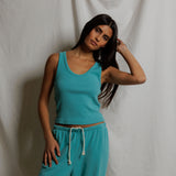 PWT Blondie Structure Rib Bra Friendly Tank in Teal Blue
