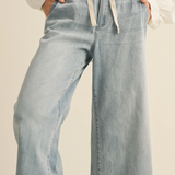 Miou Muse Washed Denim Pants with Front Tie