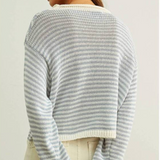 Miou Muse Stripe Button Front Knit Cardigan in Sky Blue/White