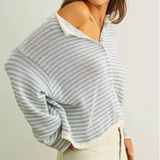 Miou Muse Stripe Button Front Knit Cardigan in Sky Blue/White