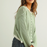 Miou Muse Stripe Button Front Knit Cardigan in Matcha/White