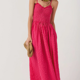 Miou Muse Print Long Dress in Cherry