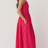 Miou Muse Print Long Dress in Cherry