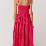 Miou Muse Print Long Dress in Cherry