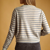 Miou Muse Striped Button Front Cardigan in Sky Blue/Oat/Grey