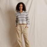PWT Ximena Cotton Cashmere Cropped Stripe Sweater in Oatmeal Heather/Turbulence Stripe
