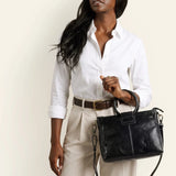 HOBO Sheila Medium Satchel in Polished Leather Black