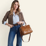 HOBO Sheila Medium Satchel in Polished Leather Truffle