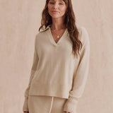 Splendid Tori Cashmere Polo Sweater in Wheat Heather