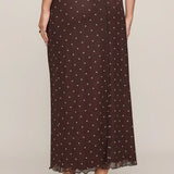 Z Supply Eda Polka Dot Mesh Midi Skirt in Dark Chocolate