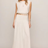 Z Supply Brooke Smocked Linen Maxi Skirt in White