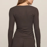 Z Supply Just Right Rib Henley Top in Cocoa Bean