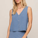 Z Supply Solace V-Neck Jersey Denim Tank in Santorini Indigo