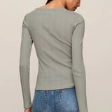 Z Supply Audri Pointelle Henley Top in Aqua Cloud