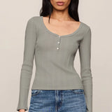 Z Supply Audri Pointelle Henley Top in Aqua Cloud