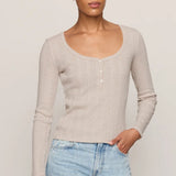 Z Supply Audri Pointelle Henley Top in Natural Heather