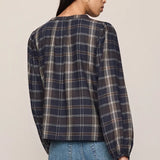 Z Supply Autumn Plaid Henley Blouse in Eclipse