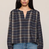 Z Supply Autumn Plaid Henley Blouse in Eclipse