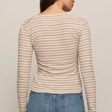 Z Supply Andie Striped Henley Top in Light Oatmeal Heather