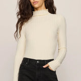 Z Supply Hattie Silky Rib Mock Neck Top in Antique White