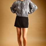 Miou Muse Argyle Pattern Button Front Cardigan in Heather Grey