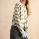 Miou Muse Striped Button Front Cardigan in Olive/Oat/Grey