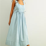 Miou Muse Sleeveless Chambray Dress in Light Blue